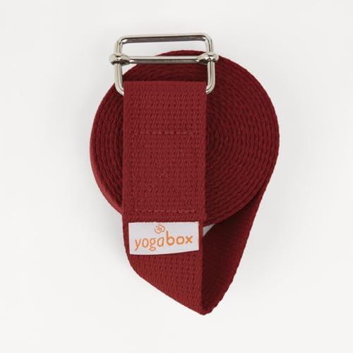 Yogabox Yogagurt Asana Belt Basic aus 100% Baumwolle, Schiebeschnalle aus Metall, Anfänger & Fortgeschrittene, 3 m, Bordeaux von Yogabox