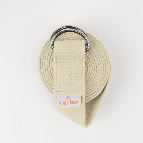Yogabox Yogagurt Asana Belt Basic aus 100% Baumwolle, mit Metallverschluss aus zwei D-Ringen, Anfänger & Fortgeschrittene, 2.5 m, natur von Yogabox