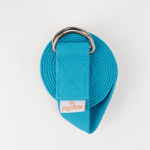 Yogabox Yogagurt Asana Belt Basic aus 100% Baumwolle, mit Metallverschluss aus zwei D-Ringen, Anfänger & Fortgeschrittene, 2.5 m, türkis von Yogabox