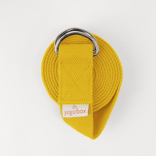 Yogabox Yogagurt Asana Belt Basic aus 100% Baumwolle, mit Metallverschluss aus zwei D-Ringen, Anfänger & Fortgeschrittene, 3 m, gelb von Yogabox