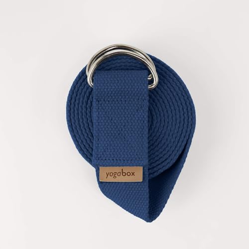 Yogabox Yogagurt Asana Belt Made in Germany aus 100% Baumwolle, mit Metallverschluss aus Zwei D-Ringen, Anfänger & Fortgeschrittene, 3 m, Jeansblau von Yogabox