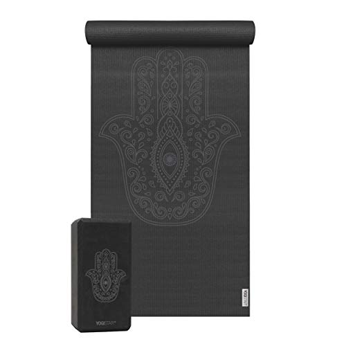 Yogistar Yoga-Set Starter Edition - Hand of Fatima (Yogamatte + 1 Yogablock) Grau von Yogistar