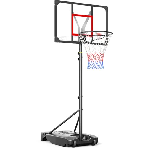 Yohood Basketballkorb Outdoor für Kinder/Jugendliche, Basketballkorb mit Rollen Tragbar, 147–260cm Höhenverstellbarer Basketballständer mit 82x53cm PC Rückwand & Vergrößerter Basis（Rot-Schwarz） von Yohood