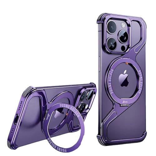 Yohryi Minimalistische Z-Hülle für iPhone 14 Pro Max/14 Pro/14, kompatibel mit MagSafe, magnetischer Ringhalter, Metallblende, weniger Hohlkühlung, schlankes und leichtes Gehäuse,Purple,14 Pro von Yohryi