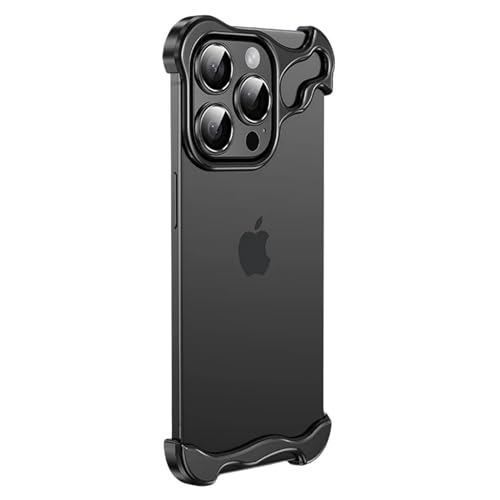 Yohryi Rahmenlose Hülle für iPhone 15 Pro Max/15 Pro/15 Plus/15, Aluminium in Luft- und Raumfahrtqualität, randloses Design, minimalistisches, schlankes, dünnes und leichtes Case,Black,15 von Yohryi