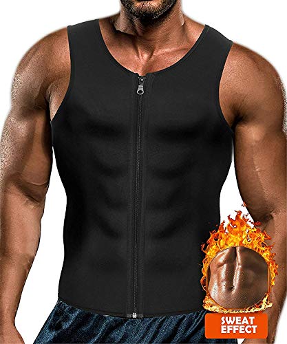 Yokald Herren Sauna Schweiß Weste Zipper Anzug Neopren Korsett Fitness Shapewear Kompression Taille Trainer Top Körperformer für Workout (Schwarz,3XL) von Yokald