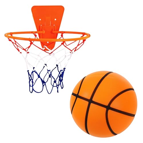 Yokawe Leiser Basketball mit Reifen, geräuschloser Schaumstoff-Basketballball für drinnen und draußen, geräuscharmes Basketball-Set für Kinder und Erwachsene Orange 7 von Yokawe
