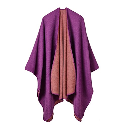 Yokbeer Damen Poncho Schal Wrap Open Front Cape Übergroße Winterdecke Dicke Cardigan Coat (Color : Purple, Size : 130cm*150cm) von Yokbeer
