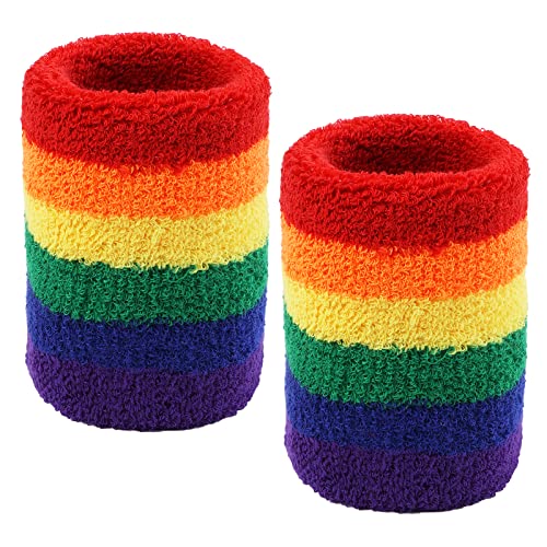1 Paar Gestreiftes Schweißarmband Baumwolle Wristband Fit Herren Damen Sportarmbander (Regenbogen) von Yolev