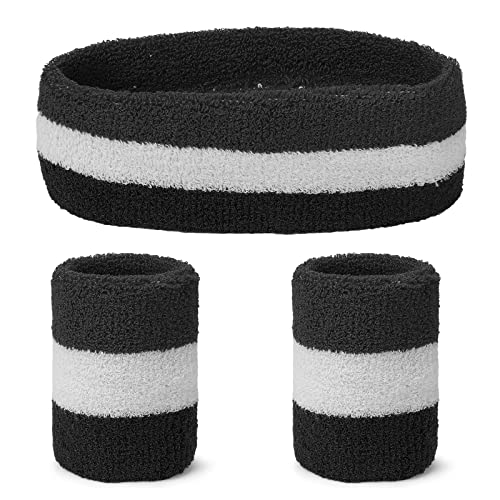 Yolev 3 Stück Schweißband-Set Sport Stirnband Armband Set Schwarz weiß gestreiftes Sportzubehör für Männer und Frauen… von Yolev