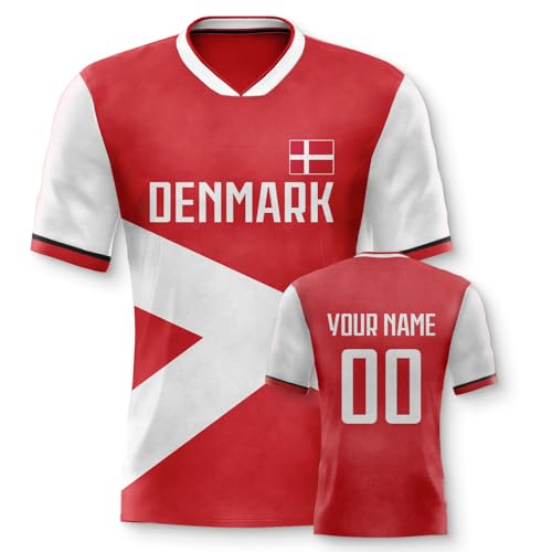 Dänemark Personalisiertes Fussball Trikot 3D Druck Football Shirt mit Ihrem Namen und Nummer Hip Hop Football Jersey für Herren Damen Kinder von Yolovi