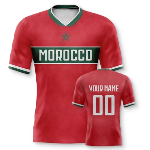 Yolovi Marokko Personalisiertes Fussball Trikot 3D Druck Football Shirt mit Ihrem Namen und Nummer Hip Hop Football Jersey für Herren Damen Kinder, Small-6X-Large Yolovi Marokko Personalisiertes Fussball Trikot 3D Druck Football Shirt mit Ihrem Namen und Nummer Hip Hop Football Jersey für Herren Damen Kinder, Small-6X-Large von Yolovi