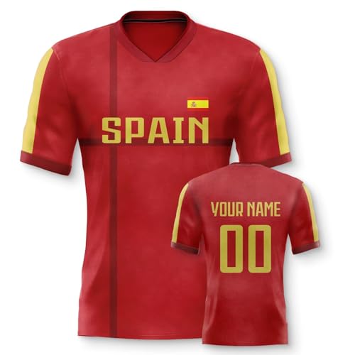 Yolovi Spanien Personalisiertes Fussball Trikot 3D Druck Football Shirt mit Ihrem Namen und Nummer Hip Hop Football Jersey für Herren Damen Kinder, Small-6X-Large Yolovi Spanien Personalisiertes Fussball Trikot 3D Druck Football Shirt mit Ihrem Namen und Nummer Hip Hop Football Jersey für Herren Damen Kinder, Small-6X-Large von Yolovi