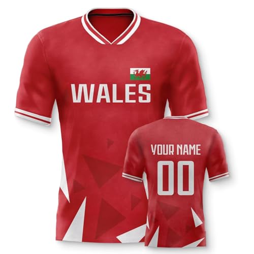 Yolovi Wales Personalisiertes Fussball Trikot 3D Druck Football Shirt mit Ihrem Namen und Nummer Hip Hop Football Jersey für Herren Damen Kinder, Small-6X-Large Yolovi Wales Personalisiertes Fussball Trikot 3D Druck Football Shirt mit Ihrem Namen und Nummer Hip Hop Football Jersey für Herren Damen Kinder, Small-6X-Large von Yolovi