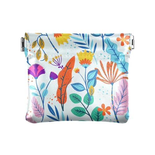 Bunte Blätter Blumen Kunst Damen Leder Münzgeldbörsen Pouches Portable Mini Geldbörse für Damen, Bunte Blätter Blumen Kunst, 1 size, modisch von Yoogain