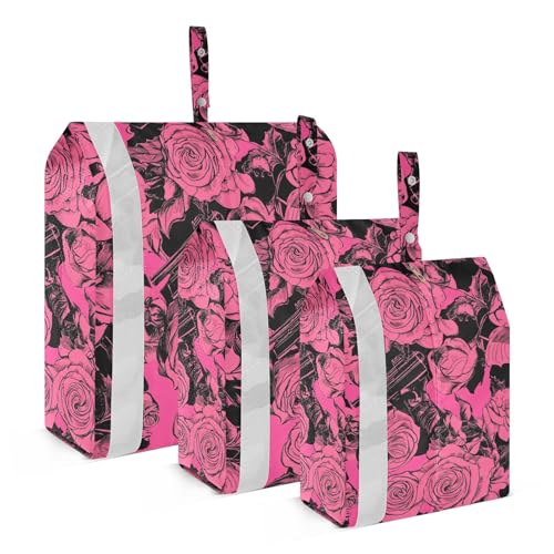 Gotische Rose mit Metall, 3-teilige Verpackung, Reisetasche, faltbare Taschen für Schrank, platzsparende Taschen, Büroaufbewahrung und Organisation von Yoogain