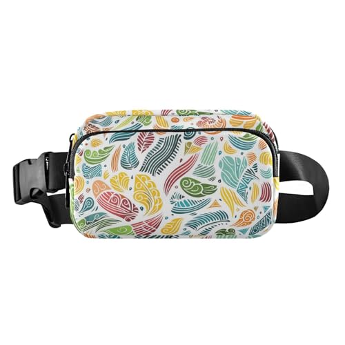 Modische Hüfttasche mit bunten tropischen Blättern, für Damen und Herren, kleine Schultertasche, Reisezubehör mit verstellbarem Riemen für Reisen, Urlaub, Laufen, Bunte tropische Blätter, 1 size von Yoogain