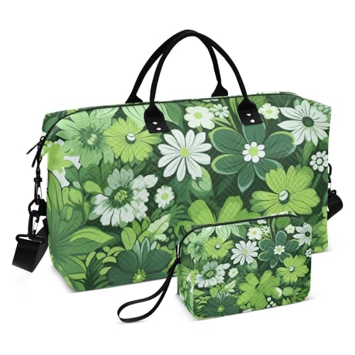 Reisetasche mit grünen Blumen für StLarge Reisegepäck, Wochenender/Übernachtung, Sporttasche, Turnbeutel mit Kulturbeutel für Sport, multifunktional, grüne Blumen für St, Einheitsgröße, Grüne Blumen von Yoogain