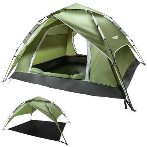 Yorbay 2 in 1 Pop Up Camping Zelte für 2-3 Personen, doppelwandig Wasserdicht UV-Schutz Kuppelzelte Wurfzelte für Familie, Trekking, Outdoor, Festival, Grün von Yorbay