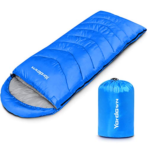 Yordawn Schlafsack Outdoor Camping für Erwachsene Kinder, Schlafsäcke Sommer Winter 3-4 Jahreszeiten, Deckenschlafsack Ultraleicht Sleeping Bag Kleines Packmaß Reiseschlafsack Wasserdichter, Blau von Yordawn