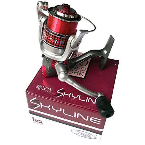 York Angelrolle Skyline FD 3000 Frontbremse mit Schnur bespult, Silber, Rot von York Fishing