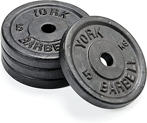 York Fitness 4 x 5 kg Hantelscheiben. Hochwertige Gusseisenplatten für Krafttraining und Muskelaufbau. Langlebig und vielseitig für das Fitnessstudio, 1-Zoll-Mittelloch in der Platte von York