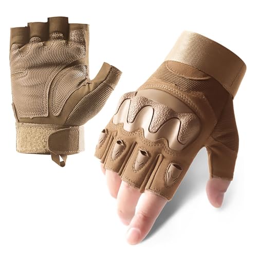 YouLpoet Fingerlose Taktische Handschuhe Anti-Rutsch-Schutz Outdoor-Camping Training Auto Klettern,Braun,XL von YouLpoet