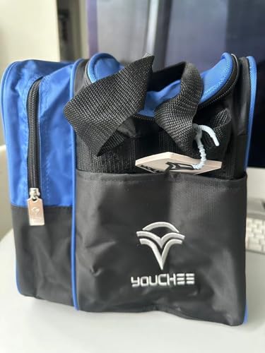 Youchee Bowlingball-Tragetasche mit gepolstertem Ballhalter, hält einen Bowlingball, ein Paar Bowlingschuhe bis Herrengröße 47 und multifunktionale Zubehörtaschen (Blau) von Youchee