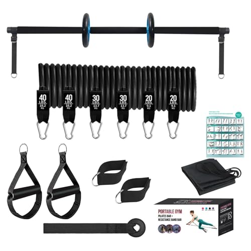 Youngwier Tragbares Pilates-Bar-Set,Pilate-Bar-Set | Pilates-Bar-Workout mit Widerstandsbändern | Tragbares Pilates-Übungsstab-Set, multifunktional, mit Ab-Roller für Ganzkörpertraining, Damen und von Youngwier