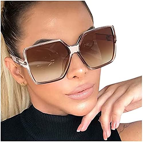 Youning Damen Herren Vintage Retro Groß Sonnenbrille Quadratische Durchsichtige Sonnenbrille Outdoor Brille UV400 Schutz Polarisierte Sonnenbrille für Unisex Gradient Lens Eyewear Sunglasses von Youning