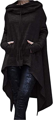 Youning Damen Unregelmäßige Kapuzenpullover Einfarbig Langarm Pullover Mit Kapuze Übergangsjacke Casual Asymmetrisch Hoodie Kapuzenpulli Kapuzenjacke Frauen Hoody Sweatshirt Longshirt von Youning