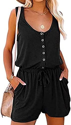 Youning Jumpsuit Damen Overall Frauen Sommer Kurz Hosenanzug Romper Einteiler Ärmellos Playsuit Casual Sexy mit Taschen V-Ausschnitt Strand Party Hochzeit Locker Lässig von Youning