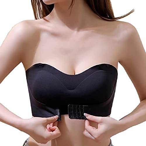 Youning Trägerloser BH Damen Ohne Träger Bandeau BH mit Vorderer Schnalle Rutschfester Unsichtbarer Trägerlos Push Up BH Atmungsaktiv Bustier Bralette Abnehmbare Träger Push-Up-Bandeau-BH von Youning