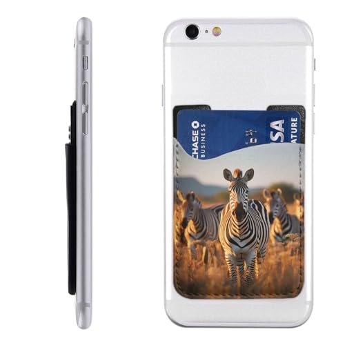 YoupO Zebras On Brown Grass Field bedruckter Handy-Kartenhalter, Leder-Telefongeldbörse zum Aufkleben, Kartenhalter für die Rückseite des Handys, kompatibel mit den meisten Handys (iPhone, Android), von YoupO