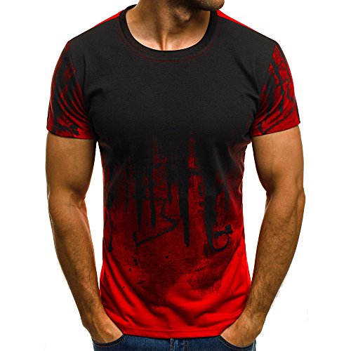 T-Shirt Herren Slim Fit Kurzarm Shirt Bluse für Jogging Yoga Männer Tops (L,1Rot) von Yowablo