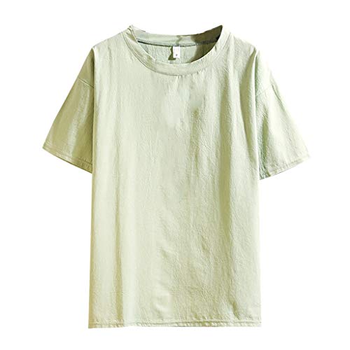 Yowablo Basic t Shirt Herren schwarz Summer Casual Pure Color Baumwoll Leinen Kurzarm Lose T-Shirt Tops (L,2Grün) von Yowablo