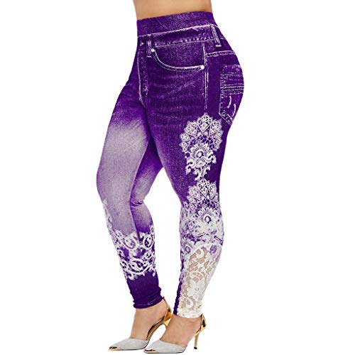 Yowablo Damen Sport Leggings Nahtlose Kompressions Sporthose Yoga Fitnesshose mit Hohe Taille für Workout Gym Jogging (5XL,1Lila) von Yowablo