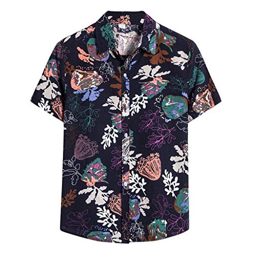 Yowablo Herren Hemd Hawaiihemd Freizeithemd Kurzarm Hemd Herren Kurzarm (L,1Schwarz) von Yowablo