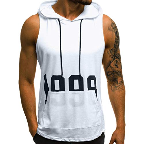 Yowablo Herren Tank Top Ärmellos Kapuze Hoodie Schnell trocknend Fitness Tops Gym Muskelshirt Sommer Sport t-Shirt (XL,7Weiß) von Yowablo