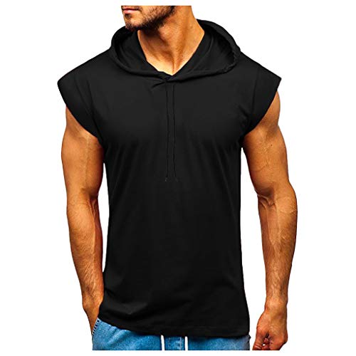 Yowablo Herren Tanktop mit Kapuze, Tank Tops Männer Ärmelloses T-Shirt Biker Kapuzenshirt Hoodie Trägershirt Slim Fit (XL,4Schwarz) von Yowablo