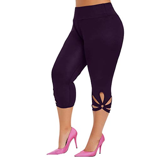Yowablo Leggings Damen Slim Fit Hohe Taille Sportshort Lange Bauchkontrolle mit Hohl (3XL,1Lila) von Yowablo