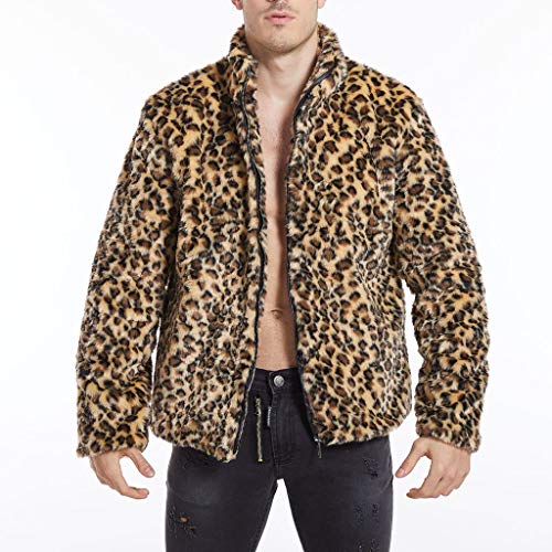 Yowablo Overcoat Herren Leopard Winter Warme Mode Outdoor Wolle Kunstpelz 'Mantel Kragen (3XL,1Khaki) von Yowablo