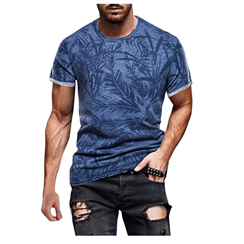 Yowablo T-Shirt Männer Casual Camouflage Print O Neck Pullover Top Bluse (XXL,2Blau) von Yowablo