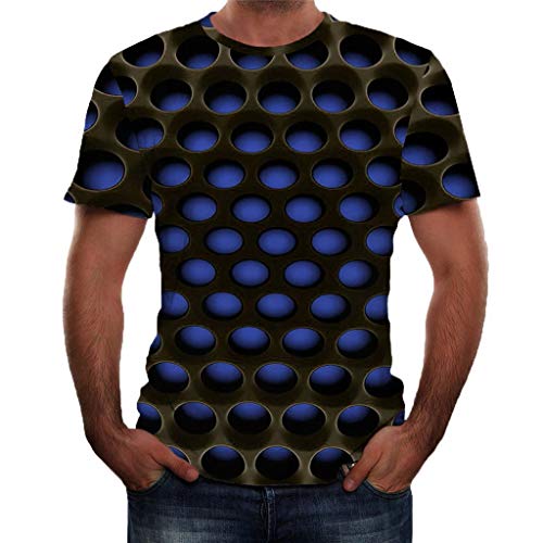 Yowablo T-Shirt Männer groß und groß solide Rundhalsausschnitt Kurzarm 3D gedruckt Mode Komfort Bluse Top (5XL,Blau) von Yowablo
