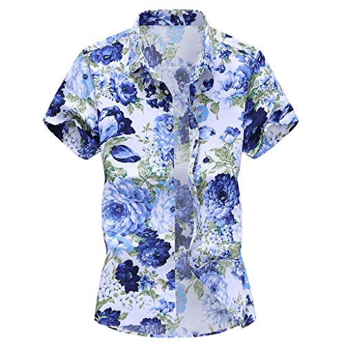 Yowablo T-Shirt Tops Herren Mode Slim Loose Hawaii Kurzarm Bedruckt Turn-Down-Kragen (4XL,3Mehrfarbig) von Yowablo