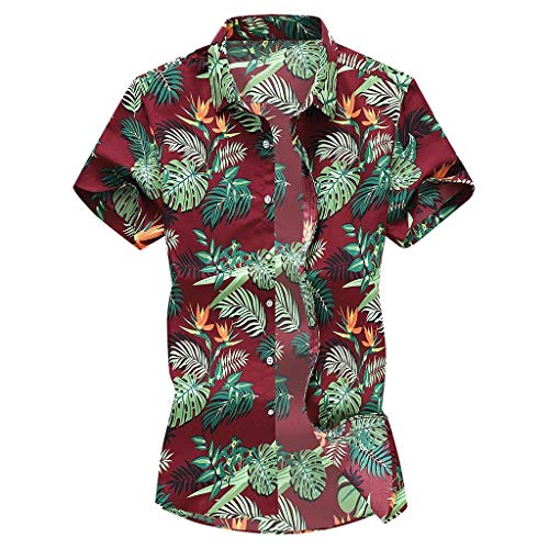 Yowablo T-Shirt Tops Herren Mode Slim Loose Hawaii Kurzarm Bedruckt Turn-Down-Kragen (6XL,10Rot) von Yowablo