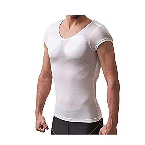 Ypnrd Bequeme Männer Verbessern Brust Gefälschte Muskeln T Shirt Ärmellos Gym Muskelshirts,Weiß,M von Ypnrd