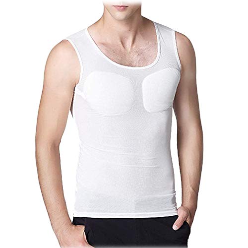 Ypnrd Herren Niedriger Kragen Falscher Muskel Unterhemd Atmungsaktiv Muskeltruhe Requisiten Kostüm,Weiß,XL von Ypnrd