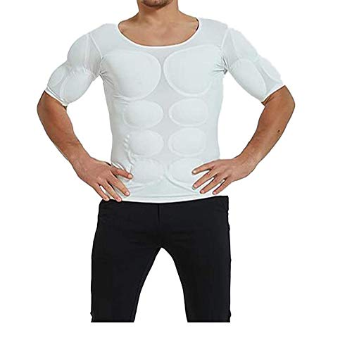 Ypnrd Mode Muskelshirt Dress Up Unsichtbare Brust Muskelschwamm Gepolsterte Basisschicht,Weiß,M von Ypnrd