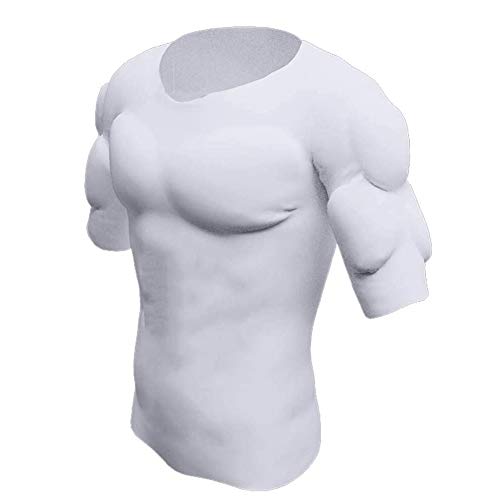 Ypnrd Realistisches Muskelhemd Erwachsene Kinder Männer Fälschung Brust Muskel Fake Chest Kurze Ärmel,Weiß,L von Ypnrd